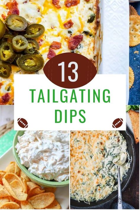 13 Tailgating Dips that will be a huge hit at your next football party. Tailgating Dips, Slow Cooker Cheese Dip, Traditional Guacamole Recipe, Tailgate Dips, Tailgate Food Ideas, Cold Dip Recipes, Vegan Spinach Artichoke Dip, Buffalo Chicken Dip Crock Pot, Crockpot Buffalo Chicken