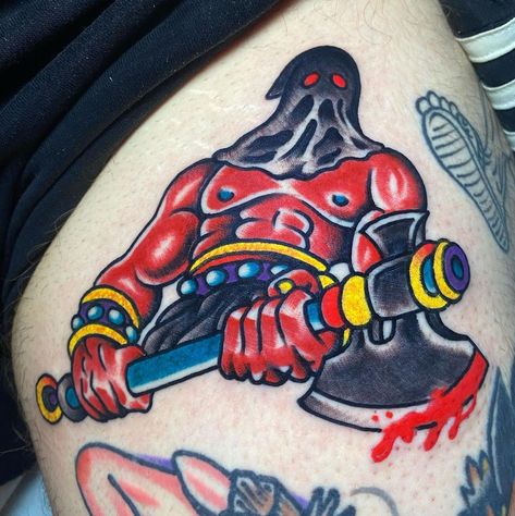 Hellboy Tattoo, Traditional Tattoo Flash Art, Monster Tattoo, American Traditional Tattoo Ideas, Traditional Tattoo Ideas, Vintage Tattoo Design, Knuckle Tattoos, Funky Tattoos, Traditional Tattoo Sleeve