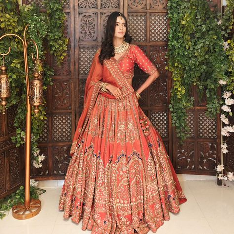 Picture yourself in our trending rust color bridal lehenga. With intricate hand embroidery on shimmer tissue fabric, it's a bestseller that will make you feel special. Call or WhatsApp us on 9205966347 or 9870434300 to book your appointment. #BridalLehenga #TrendingLehenga #RustBridalWear #HandEmbroideryWork #ShimmerTissueLehenga #BridalCollection #WeddingDress #IndianBridalWear #LehengaCholi #BridalShopping #DesignerLehenga #WeddingStyle #BridalGoals #LehengaLove #BridalTrends Tissue Bridal Lehenga, Rust Color Bridal Lehenga, Wedding Lehngas, Tissue Fabric, Indian Bridal Wear, Book Your Appointment, Feel Special, Bridal Shop, Rust Color