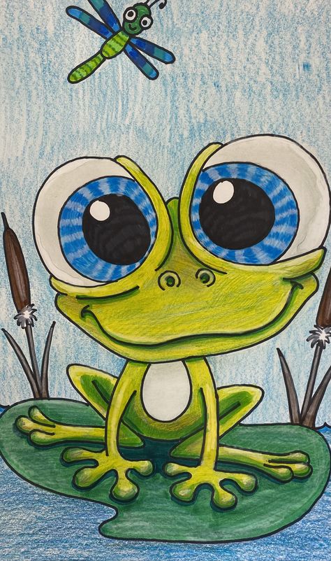 Colorful Pictures To Draw, Whimsical Frog Art, Funny Animal Paintings Easy, Cool Pictures To Paint, Frog Pictures Cartoon, Frog Painting Ideas, Frog Painting Easy, Frog Cartoon Drawing, Dekoratif Art