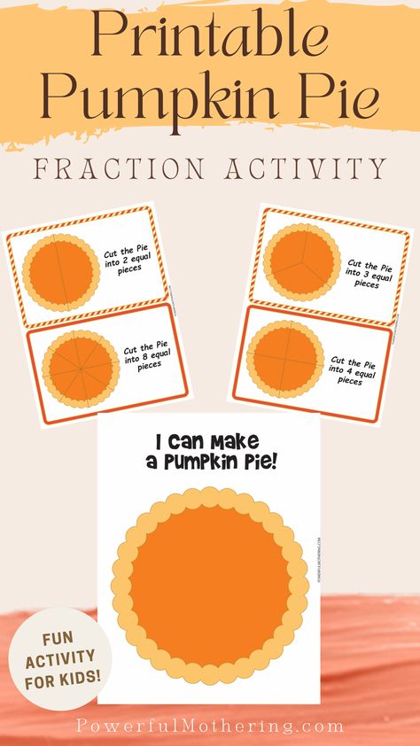 Fractions can be quite difficult for children. But wait! These free printable activity for kids will help you teach fraction to kids easily — and what exactly are we using? A Pumpkin Pie! Printable Fraction Chart? No better way to visualize fractions for kids through a yummy pie! This fun fraction activity will let your kids say “fractions are easy!” What’s best about these printable is that it’s free! Fractions Made Easy! Go get yours now! #freeprintablesforkids #fractions Pie Fractions, Halloween Fractions, Fun Fractions Activities, Fractions Craft, Fractions For Kids, Pie Printable, Fraction Activity, Fraction Chart, Yummy Pie