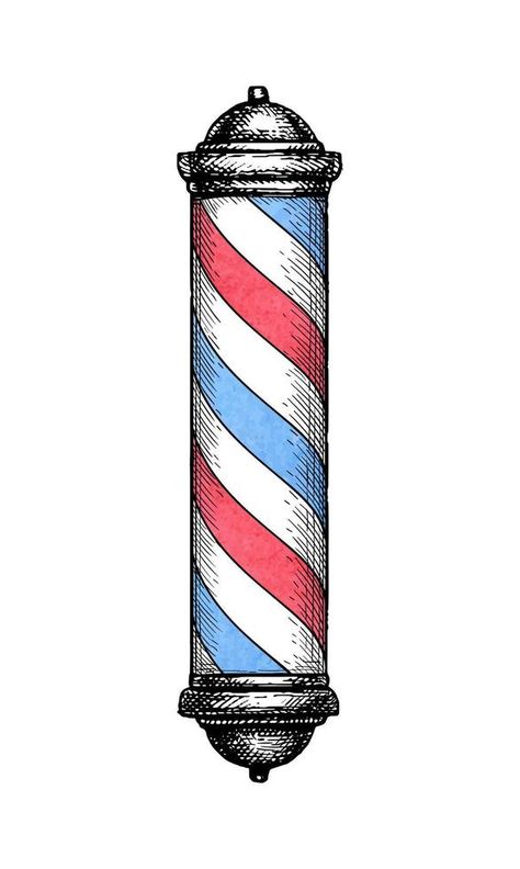 Barber shop pole. Ink sketch isolated on white background. Hand drawn vector illustration. Vintage style stroke drawing. Barber Pole Drawing, Barber Shop Drawing, Barber Pole Logo, Barber Drawing, Barber Illustration, Barber Art, Barber Shop Pole, Coffee Shop Logo Design, Barber Pole