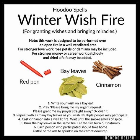 Ms Avi on Instagram: “~*~ HOODOO SPELLS: WINTER WISH FIRE ~*~ A wonderful opportunity for Christmas Eve and making Christmas wishes, this little spell works for…” Bayleaf Magic, Winter Spells, Fire Spells, Hoodoo Conjure Rootwork, Hoodoo Magic, Wish Spell, Hoodoo Conjure, Hoodoo Spells, Witches Broom