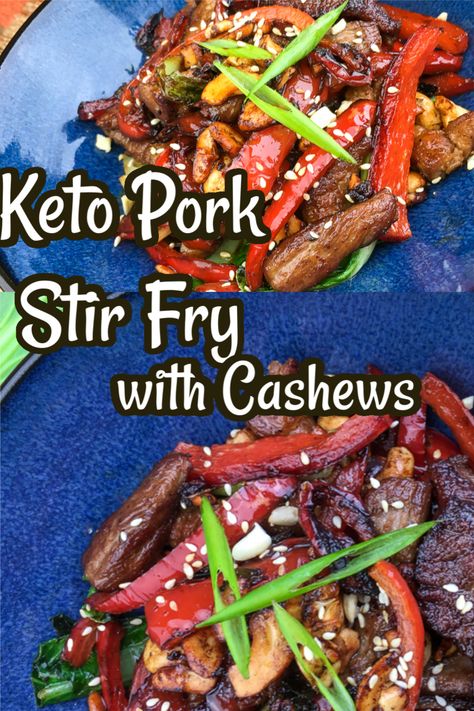 This keto pork stir fry with cashews is delicious #keto #stirfry #yum Cashew Pork, Keto Stir Fry, Pork Stir Fry Recipes, Keto Pork, Pork Stir Fry, Stir Fry Dishes, Gluten Free Christmas, Low Carb Breakfast Recipes, Low Carb Lunch