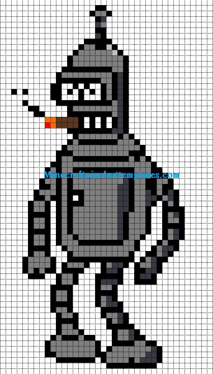 Minecraft Pixel Art Templates: Bender (Futurama) Futurama Cross Stitch, Rick And Morty Pixel Art, Pixel Art Templates Pattern, Minecraft Pixel Art Templates, Bender Futurama, Futurama Bender, Image Pixel Art, Perler Pattern, Modele Pixel Art