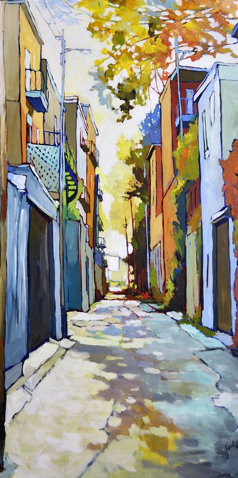 Alley Illustration, Alley Painting, Art Pics, Urban Landscapes, Painting Classes, He Left, Urban Sketching, Natural Landscape, Creative Sketches