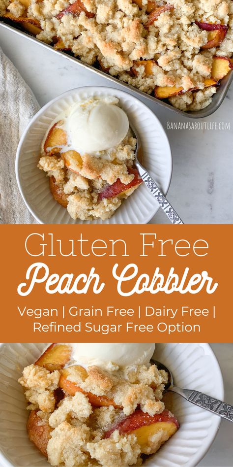 gluten free peach cobbler Gluten Free Dairy Free Peach Recipes, Vegan Gluten Free Peach Cobbler, Gluten Free Peach Recipes, Gf Pastries, Cobbler With Fresh Peaches, Peach Cobbler With Fresh Peaches, Sugar Free Peach Cobbler, Gluten Free Cobbler, Dairy Free Deserts