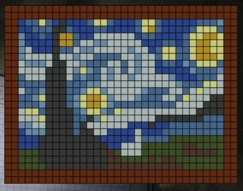 Starry Night Pixel Art Grid, Starry Night Pixel Art 32x32, Pixel Art On Canvas, Simple Pixel Art Patterns 32x32, Minecraft Painting Pixel Art, Van Gogh Pixel Art, Starry Night Pixel Art, Pixel Art Templates Pattern, Easy Cool Paintings Ideas