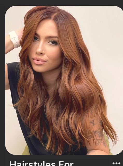 Kylie Jenner Copper Hair, Dark Orange Copper Hair, Copper Hair With Root Smudge, Copper Hair Brown Eyes Olive Skin, Brown Eyes Copper Hair, Dark Copper Blonde Hair, Redhead Brown Eyes, Auburn Wavy Hair, Copper Hair Brown Eyes