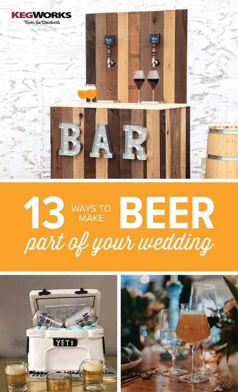 Craft Beer Wedding Ideas, Couple Craft Ideas, Beer Wedding Ideas, Wedding Keg, Beer Bar Wedding, Beer Bottle Centerpieces, Craft Beer Wedding, Craft Beer Label Design, Beer Themed Wedding