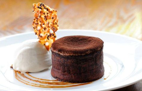 Chocolate fondant with nougatine biscuit and toffee sauce Chocolate Fondant Recipe, Toffee Sauce Recipe, Romantic Desserts, Fondant Recipe, Toffee Sauce, Great British Chefs, Sticky Toffee, Chocolate Dessert Recipes, Chocolate Fondant