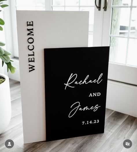 Wedding Signs Black And White, Wedding Entrance Sign, Philly Wedding, Black And White Wedding Theme, Company Anniversary, Wedding Welcome Board, Graduation Party Diy, White Wedding Theme, Wedding Entrance