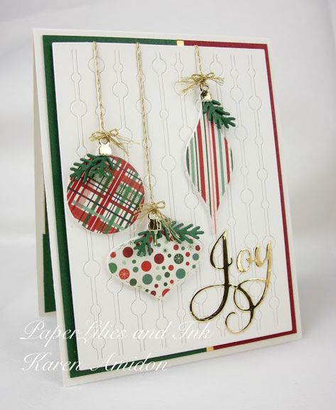 Iris Paper Folding, Cards Craft, Stamped Christmas Cards, Word Joy, Ornament Card, Impression Obsession, Christmas Card Crafts, Scrapbooking Album, Stencil Diy