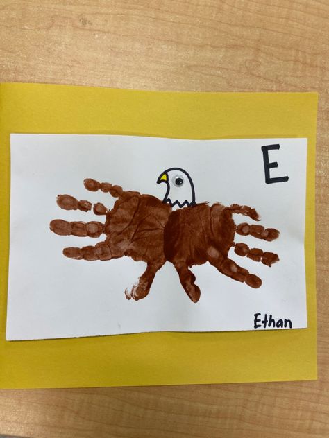 E Is For Handprint Craft, E Handprint Craft, Letter E Handprint, Letter E Crafts, Letter E Craft, Craft Handprint, Grandma Camp, Childcare Ideas, Farm Room