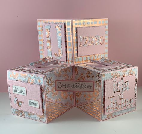 Triple Pop Up Cube Card for Baby Popup Cubes, Pop Up Cube Card, Pop Cubes, Lindt Chocolate, Square Envelopes, Craft Desk, Cricut Cards, Fold Cards, Baby Card