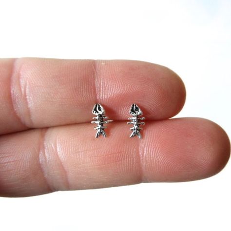 Tiny Sterling Silver Fish Skeleton Earrings, Fish Bone Earrings, Tiny Studs, Tiny Earrings, Sterling Fish Skeleton Earrings, Weird Stud Earrings, Fish Bone Jewelry, Fish Bone Earrings, Cool Stud Earrings, Cute Tiny Earrings, Cool Earing, Cute Earrings Studs, Fish Skeleton