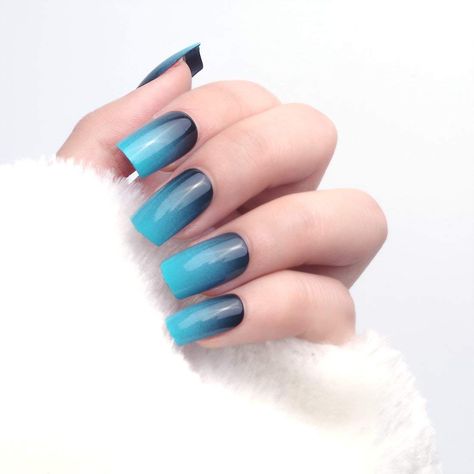 Black And Blue Nails, Black Fake Nails, Press On Nails Black, Bad Nails, Long Hair Clip, Square Nail, Glass Nail File, Eyelash Sets, Glass Nails