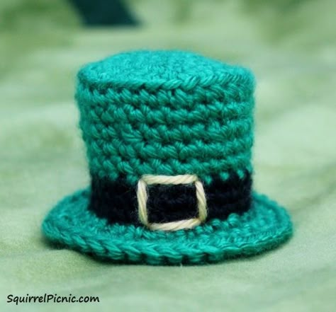 St. Patrick’s Day Leprechaun Hat for Your Squirrel Friend | Squirrel Picnic Leprechaun Amigurumi Free Pattern, Celtic Crochet, Anything Green, Crochet Gnome, Leprechaun Hat, Granny Square Crochet Patterns Free, Crochet Christmas Gifts, Hat Patterns Free, Little Cotton Rabbits