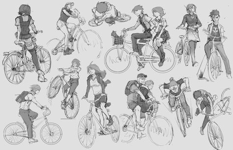 ArtStation - Random Sketch #3 -Bycycle, Sai Foo Bicycle Drawing, Bike Artwork, Bicycle Illustration, Random Sketches, Bike Illustration, Character Design Girl, Family Illustration, Character Poses, Character Sketch