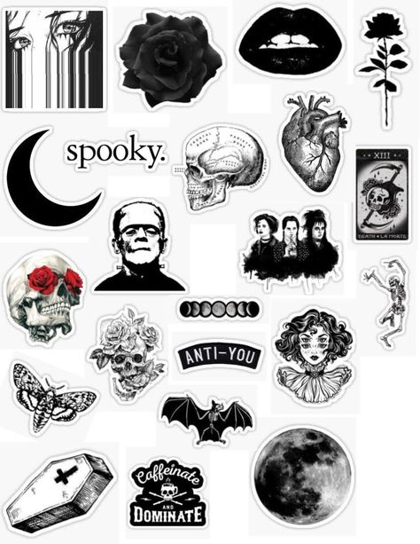 Stiker Macbook, Gothic Stickers, Heart Roses, Skeleton Heart, Iphone Stickers, Spooky Stickers, Black And White Stickers, Iphone Case Stickers, Tumblr Stickers