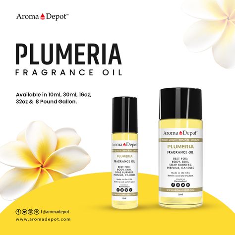 Aroma Depot's Plumeria Fragrance Oil 🌸✨ Infused with the delightful essence of fresh Plumeria flowers, this oil brings a touch of tropical paradise to your home. Top 5 Uses: 1. Add a few drops to your diffuser for a relaxing and uplifting atmosphere. 2. Mix with carrier oils for a luxurious massage experience. 3. Enhance your DIY candles or soaps with a sweet floral scent. 4. Spritz onto linens or potpourri for long-lasting freshness. 5. Create personalized scented products like lotions or ba... Plumeria Flowers, Sweet Floral, Carrier Oils, Floral Scent, Tropical Paradise, Diy Candles, Potpourri, Body Oil, Fragrance Oil