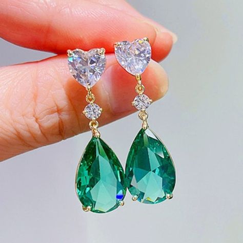 "Green Color Crystal Party Jewelry Waterdrop Cz Earring For Women, Ha4529 Jewelry Main Material: Brass Main Stone: Cubic Zirconia Occasion: Anniversary, Engagement , Gift, Party, Wedding Gender: Women's" Teal Jewelry, Crystal Party, Gem Earrings, Earring For Women, Cz Earrings, Green Earrings, Crystal Wedding, Party Jewelry, Rhinestone Earrings