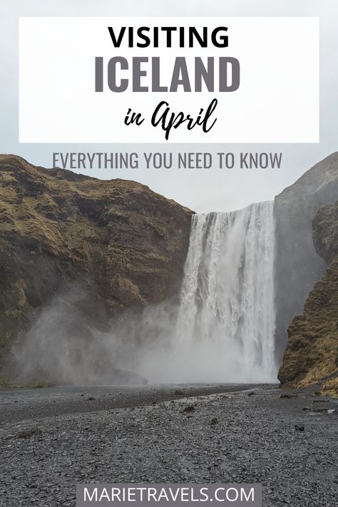 A waterfall in Iceland in April Iceland April, Iceland In April, Iceland Travel Itinerary, Visiting Iceland, Pros And Cons List, Iceland Travel Guide, Iceland Travel Tips, Iceland Itinerary, Cascade Waterfall