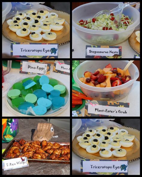 dino food ideas - I like the wings "pterodactyl wings" Dinosaur Themed Food, Dino Food, Dinosaur Snacks, Dinosaur Birthday Party Food, Dinosaur Party Food, Dinosaur Food, Prehistoric Party, Party Wings, Dinosaur Birthday Theme