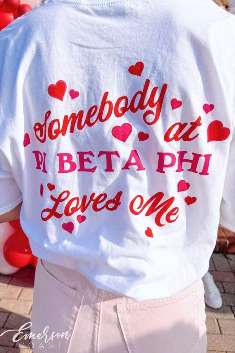 Valentines Sorority Merch, Sorority Valentines Day Shirt, Cute Sorority Shirts, Sorority Pr Shirts, Pi Beta Phi Graphic, Adpi Merch, Sorority Canvases, Sisterhood Ideas, Aoii Shirts