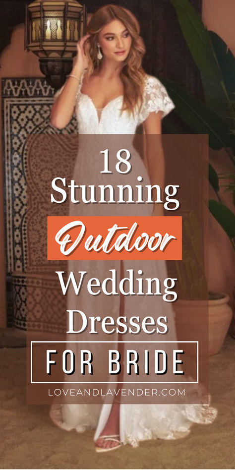 Explore 18 stunning outdoor wedding dresses perfect for beach, boho, or garden ceremonies 🌸👗 Embrace your style with these dreamy picks! #OutdoorBride #WeddingDressInspo. Pin your favorite now! Outdoor Wedding Dresses, Megan Moore, Outdoor Bride, Outdoor Wedding Dress, Elegant Bridal Gown, Beautiful Outdoor Wedding, Cathedral Train, Alternative Bride, Love Of Your Life