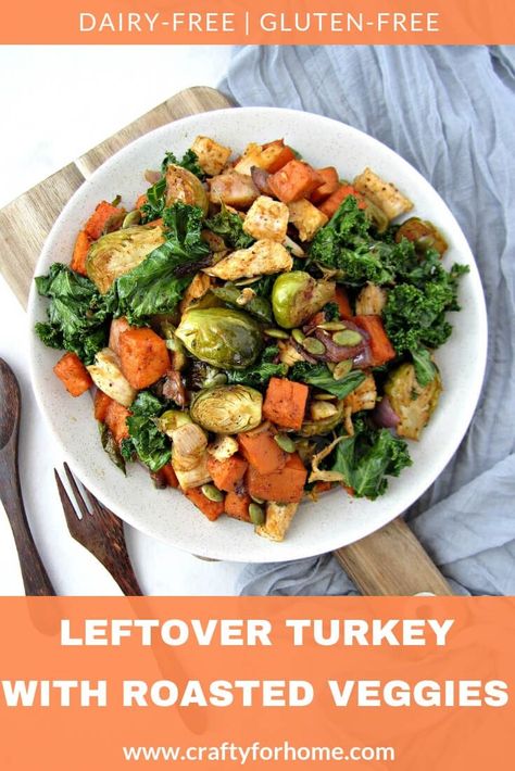 Leftover Turkey With Roasted Vegetables | Healthy leftover turkey recipe with roasted vegetables for clean eating, dairy-free and gluten-free meal option for the whole family. #leftoverturkeyrecipes #roastedvegetables #sheetpanroastedvegetables  for full recipe on www.craftyforhome.com Roasted Vegetables Healthy, Turkey Casserole Recipes Leftover, Easy Leftover Turkey Recipes, Keto Turkey, Turkey Casserole Recipe, Leftover Turkey Casserole, Leftover Turkey Soup, Turkey Leftovers, Turkey Soup Recipe