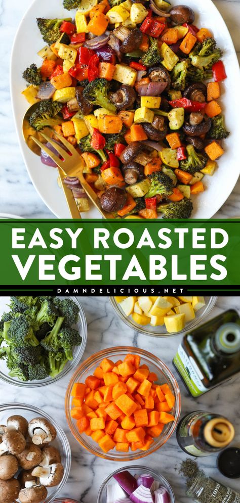 This Thanksgiving side dish idea is the BEST way to roast vegetables in the oven! Not only is it easy and ready in just 30 minutes, but it is also tender and packed with so much flavor. Put this roasted veggie recipe on your Thanksgiving dinner menu! Roasted Veggies In Oven, Easy Roasted Vegetables, Roasted Vegetables Oven, Veggie Snacks, Baked Veggies, Roasted Vegetable Recipes, Veggie Side Dishes, Vegetable Sides, Veggie Sides