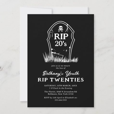 RIP 20s Black White 30th Birthday Party Invitation  Zazzle Rip To My 20s Party, 20s Party Invitation, Rip To My 20s, Rip 20s, 30th Birthday Party Invitations, 20s Party, 30th Birthday Party, 30th Birthday Invitations, Adult Birthday Invitations