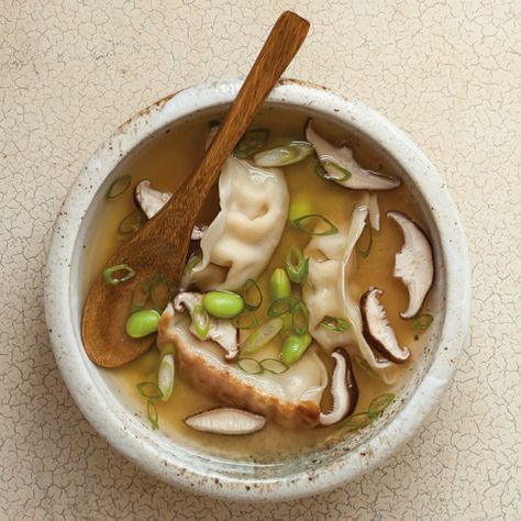 Miso and Dumpling Soup Recipe | Williams Sonoma Taste Vegetable Gyoza, Vegetarian Asian, Foolproof Recipes, Asian Soups, Dashi Broth, Vegetable Dumplings, Dumpling Soup, Cooking Mama, Meatless Meal