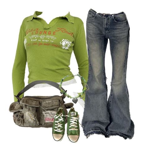 Cool Green, 2000s Aesthetic, 2000s Fashion Outfits, Swaggy Outfits, Aesthetic Outfit, Cute Everyday Outfits, Really Cute Outfits, 2000s Fashion, Character Outfits