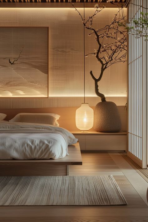 Japandi Bedroom Apartment, Japandi Palette Color, Room Lighting Ideas Bedrooms, Japandi Hotel, Sleeping Room Ideas, Peaceful Bedroom Ideas, Bedroom Hotel Style, Bedroom Neutral Colors, Hotel Bedroom At Home