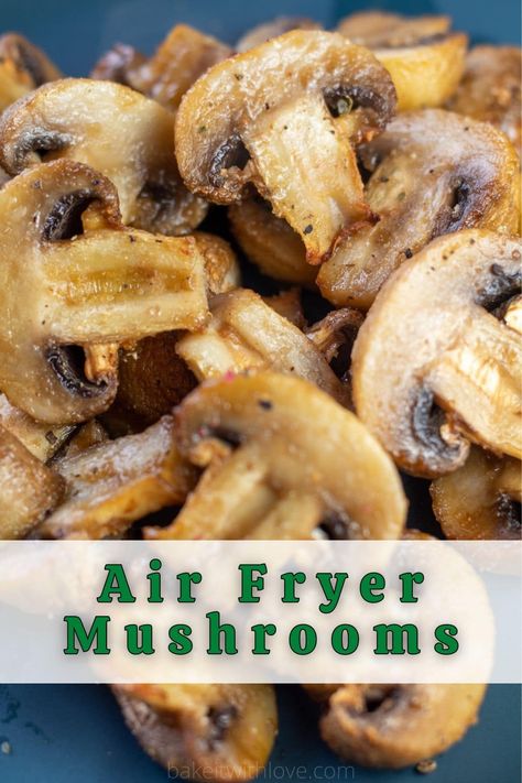 Closeup on the air fryer mushrooms served on blue plate with parsley garnish. Air Fryer Mushrooms, Easy Veggie Side Dish, Mushroom Side Dishes, Yellow Squash Recipes, Sunny Kitchen, Air Fried Food, How To Cook Mushrooms, Air Fryer Dinner Recipes, Air Fryer Recipes Easy