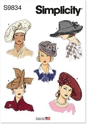 Simplicity Misses' 1930's and 1940's Vintage Style Hats Sewing Pattern Kit, Design Code S9834, One Size, Multicolor Vintage Style Hat, Hat Patterns To Sew, Kit Design, Simplicity Patterns, Character Designs, Crafts Sewing, Amazon Art, Scrapbook Crafts, Crochet Jewelry