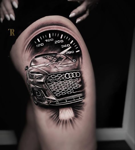 Cars Tatoos Ideas, Auto Tattoo Ideas, Car Tattoos For Guys, Benz Tattoo, Audi Tattoo, Auto Tattoo, Tattoo Car, Mechanic Tattoo, On Tattoo