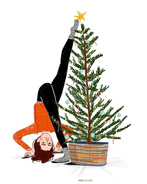 Maggie Cole (@maggiecoledraws) • Instagram photos and videos Yoga Illustration, Fashion Illustration Watercolor, Watercolor Girl, Watercolor Tutorial, Illustration Noel, Christmas Tree Art, Illustration Watercolor, Instagram Christmas, Tree Illustration