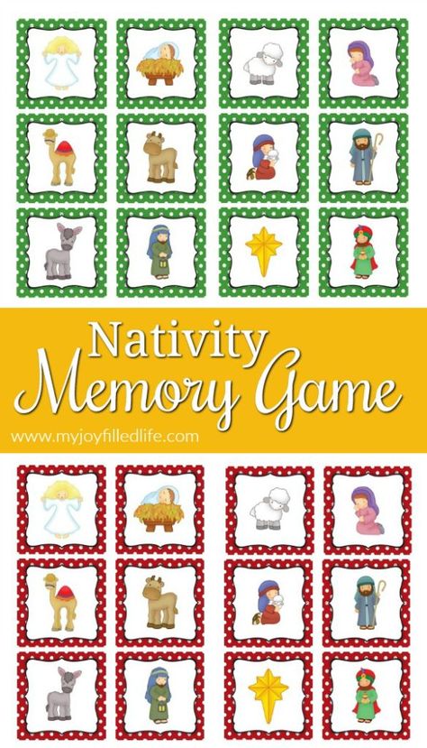 Printable nativity memory game that will help your family make memories and focus on Christ.   #Christmasstory #nativity #printablegame Brain Bins, Ward Activities, Printable Nativity, Nativity Activity, Homeschool Christmas, Preschool Play, Diy Nativity, Christ Centered Christmas, The Nativity Story