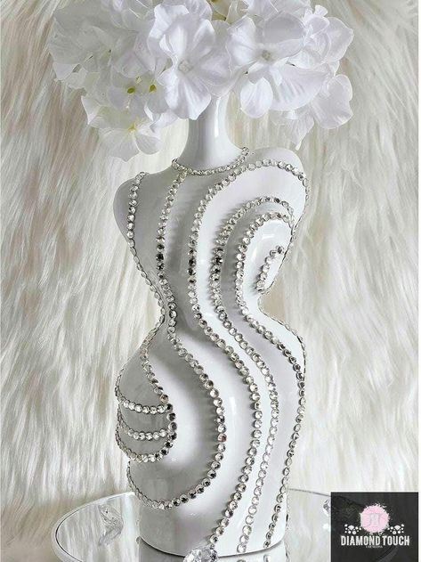 Bling Sculptural Glam Body Vase - Unique Elegant Home Decor Diamond Theme Party, Body Vase, Diamond Theme, Statement Vase, Vase Unique, Beauty Room Decor, Bedroom Decorations, White Ceramic Vases, Elegant Home