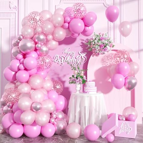 Engagement Party Balloons, Pink Party Theme, Fest Temaer, Graduation Party Decorations, Vintage Baby Shower, Garland Backdrops, Balloon Chain, Garland Arch, Pink Shades