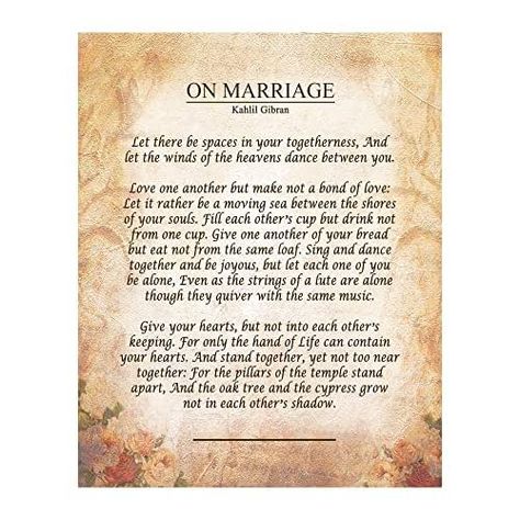 On Marriage - Inspirational Wall Decor, Our Parchment Flowers Kahlil Gibran Poem Motivational Wall Art Print is Ideal for Home Decor, Office Decor, Studio Decor & Great Wedding Gift. Unframed - 8X10 Decor Studio, Inspirational Wall Decor, Kahlil Gibran, Great Wedding Gifts, Motivational Wall, Motivational Wall Art, Life Partners, Studio Decor, Frame Wall