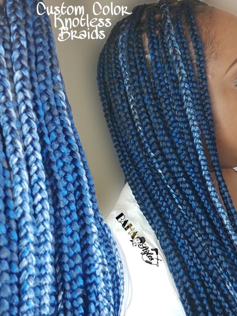 Blue And Silver Braids, Blue And White Braids, Midnight Blue Braids, Light Blue Braids, Blue Knotless Braids, Blue Knotless, Blue Box Braids, Blue Braids, Color Braids