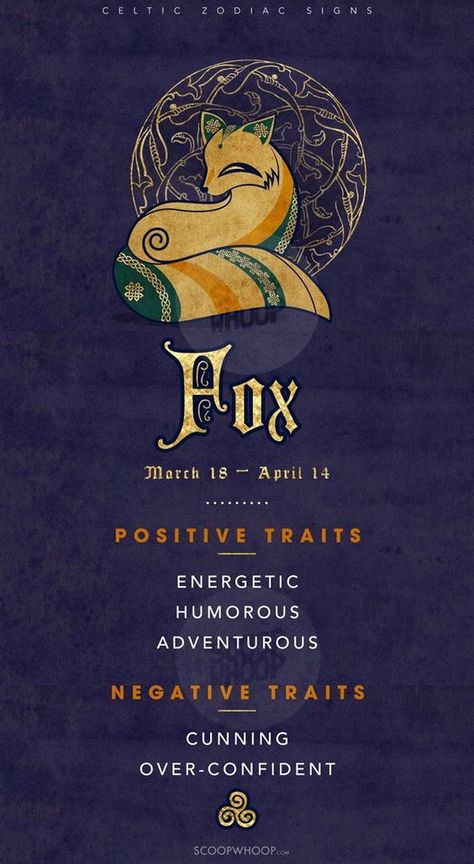 Celtic Zodiac Signs - Fox (Mar 18 to Apr 14) Aries Style, Celtic Drawings, Celtic Zodiac Signs, Animal Totem Spirit Guides, Zodiac Essential Oils, Celtic Signs, Celtic Zodiac, Shaman Woman, Celtic Animals