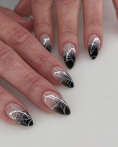 DIANA • Illinois Nail Tech • Structured Manicures • Dry Pedis (@diananailedit) • Instagram photos and videos French Tip Nails With Spider Web, Silver Spiderweb Nails, Spiderweb French Tip Nails, Spiderweb Nail Art, Spider Web Nail Art, Spiderweb Nails, Spider Nails, Nails Spooky, Wave Nails