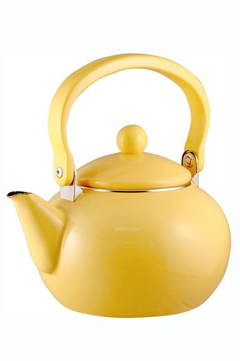 Lemon Yellow Home Decor - Yellow Decorating Ideas Vintage Tea Kettle, Boiling Pasta, Cooking Soup, Yellow Tea, Yellow Home Decor, Glass And Aluminium, Yellow Decor, Kitchen Decor Themes, Cast Iron Cookware