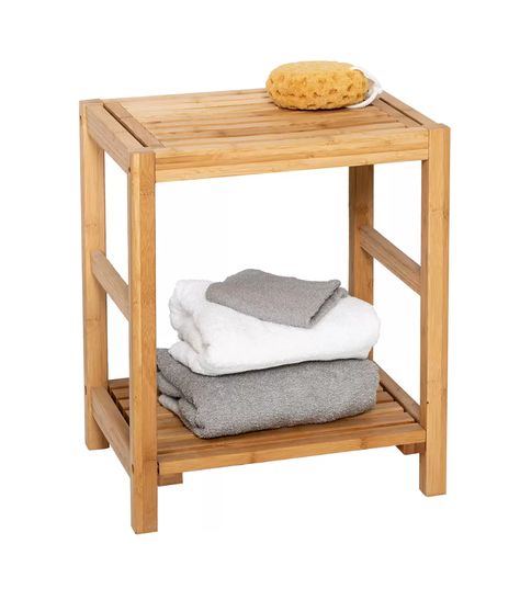 Spa Storage, Spa Bench, Bathroom Storage Bench, Square Shelf, Bamboo Construction, Perfect Bathroom, Bath Essentials, Shower Shelves, Extra Storage Space