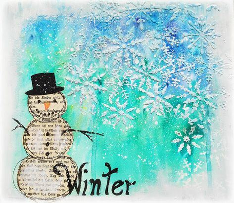 January Art, Altered Canvas, Mixed Media Art Techniques, Best Powder, Christmas Mix, Winter Inspiration, Paper Collage Art, Christmas Journal, Beautiful Christmas Cards